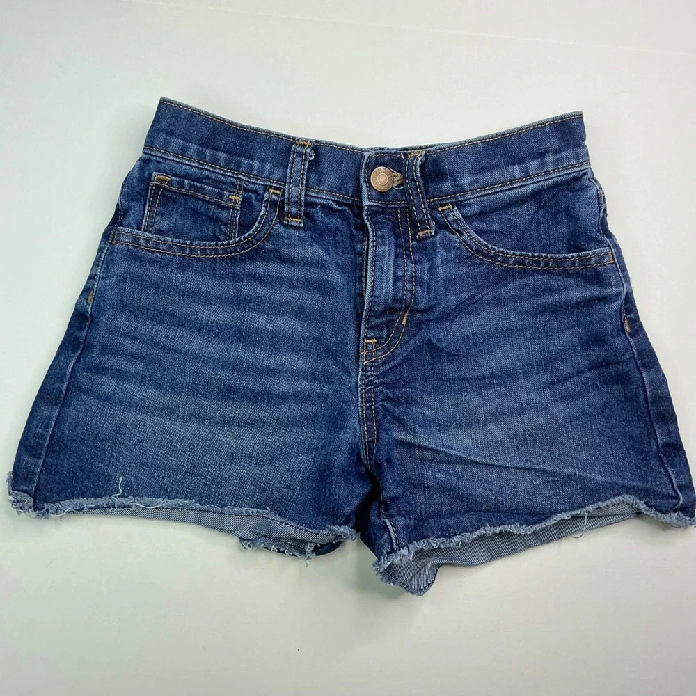 Old Navy Dark Indigo Denim Shorts Kids Size 10 Sky High Rise Raw Hem